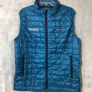 Patagonia Nano Puff Men L Blue Full Zip Puffer Vest Jacket Logo on front photo